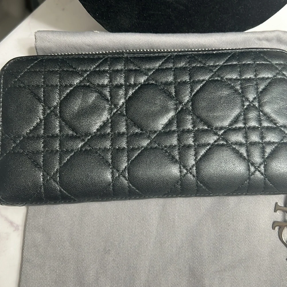 Dior Black Quilted Leather Zip Wallet